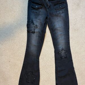 Hottopy Black Cargo Jeans | Women’s Size 9 | Y2K Grunge Distressed